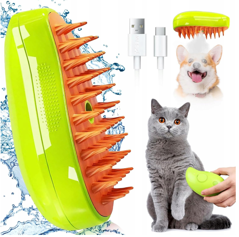 Elektryczna Szczotka Parowa z Mgiełką dla Psa i Kota – Masaż i Pielęgnacja Sierści 3w1